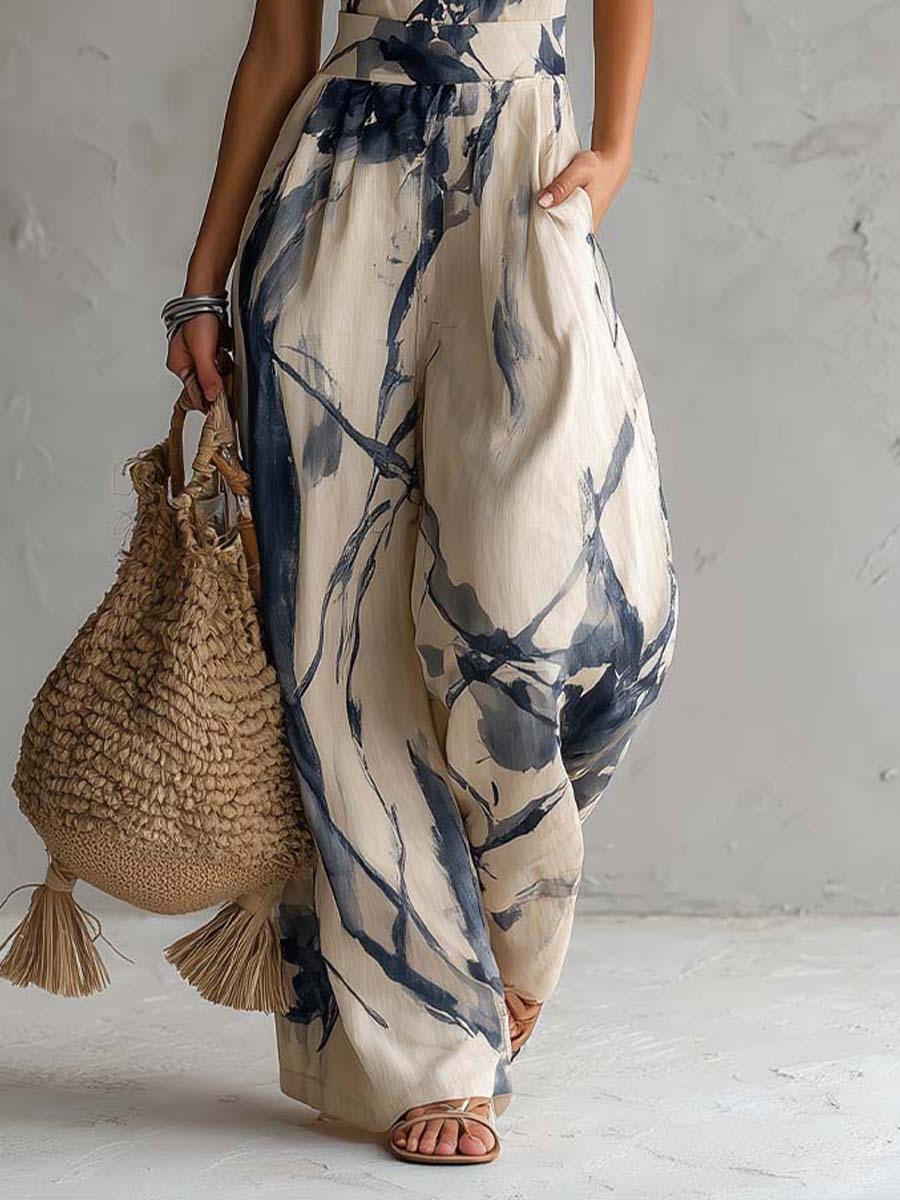 Alba | Mono estampado de pierna ancha