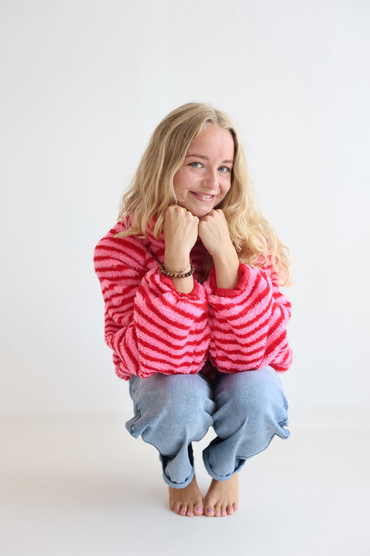 Chaqueta Fleece de Rayas Oversize