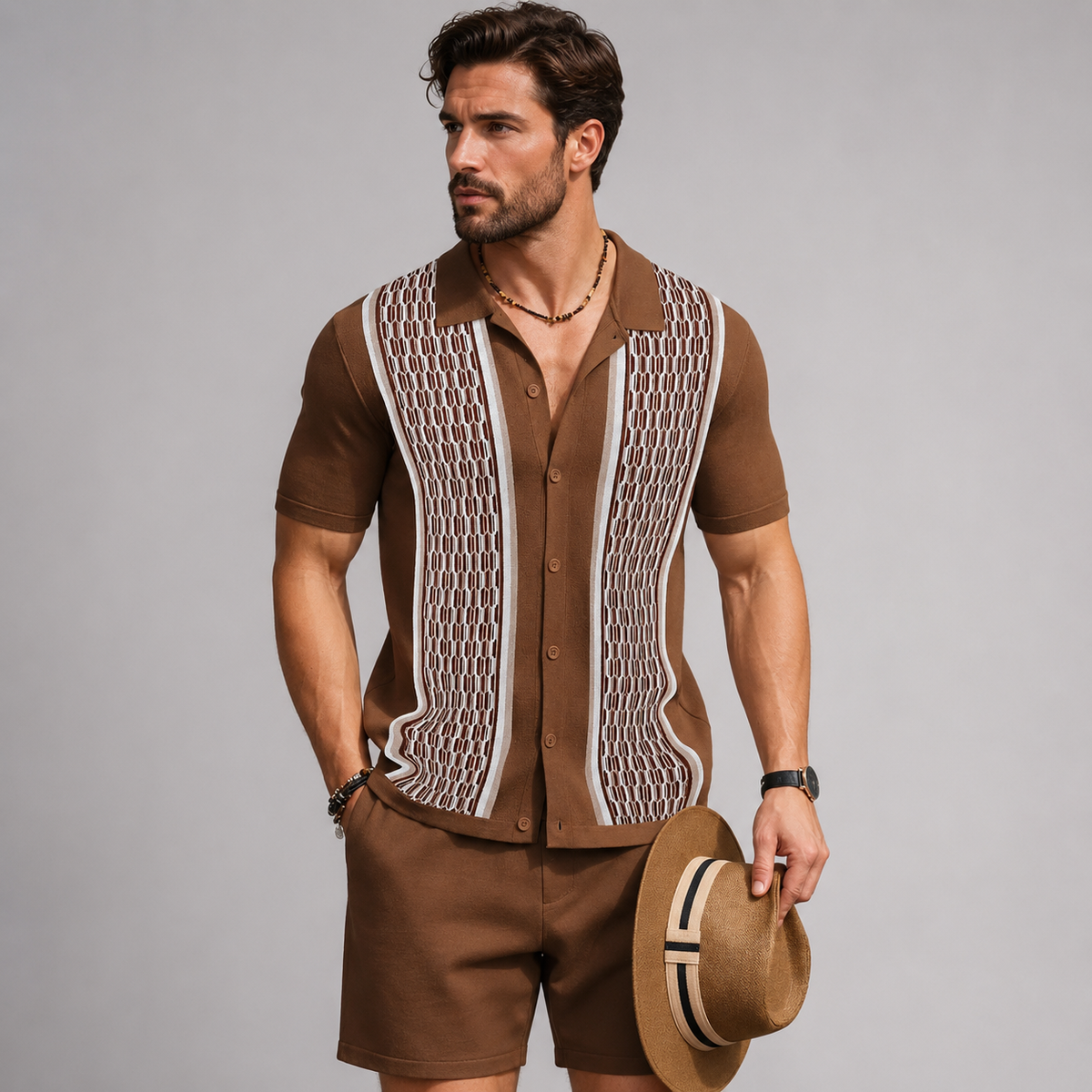 Conjunto leonardo | Camisa de Punto y Shorts con Detalle Geométrico