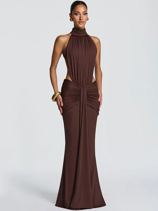 Vestido Maxi Halter Espalda Descubierta | Drapeado en Cadera · 4 Colores