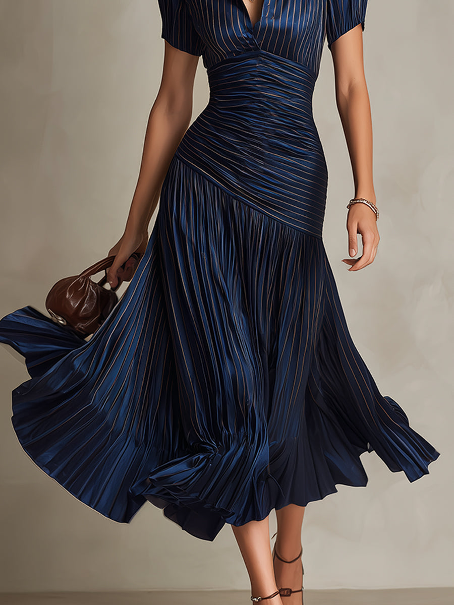 Valentina | Vestido midi satinado de rayas