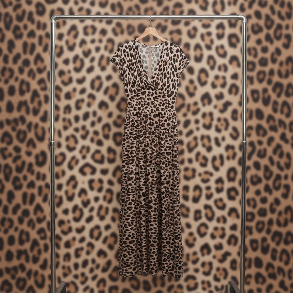 Vestido Paula con Estampado de Leopardo y Escote en V para Mujer