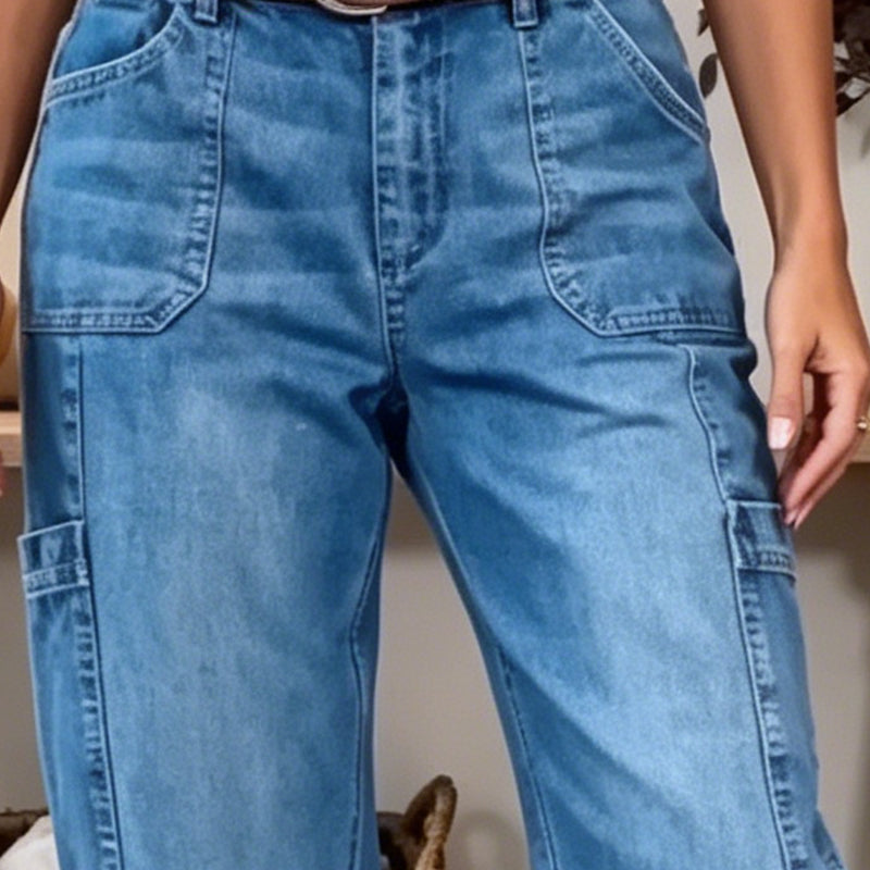 Pantalon vaquero corto extensible para mujer - Corte barrel relajado, talle medio, bolsillos multiples, tallas S-3XL