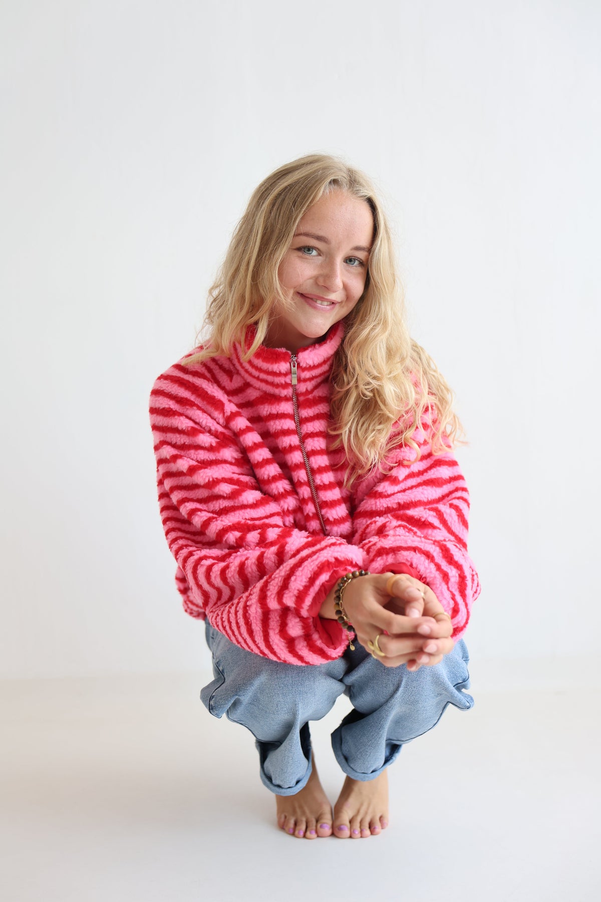 Chaqueta Fleece de Rayas Oversize
