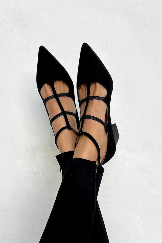Natalia | Tacones negros de tiras cruzadas