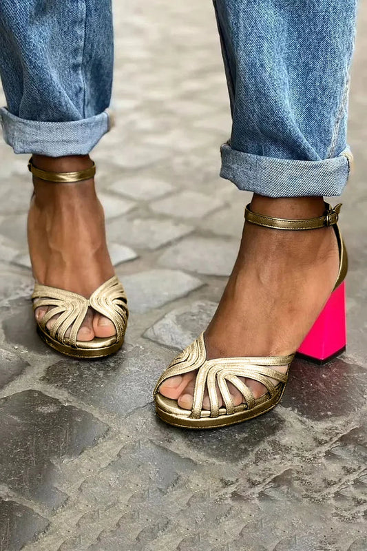 Paula | Sandalias caladas con tira al tobillo y tacón grueso