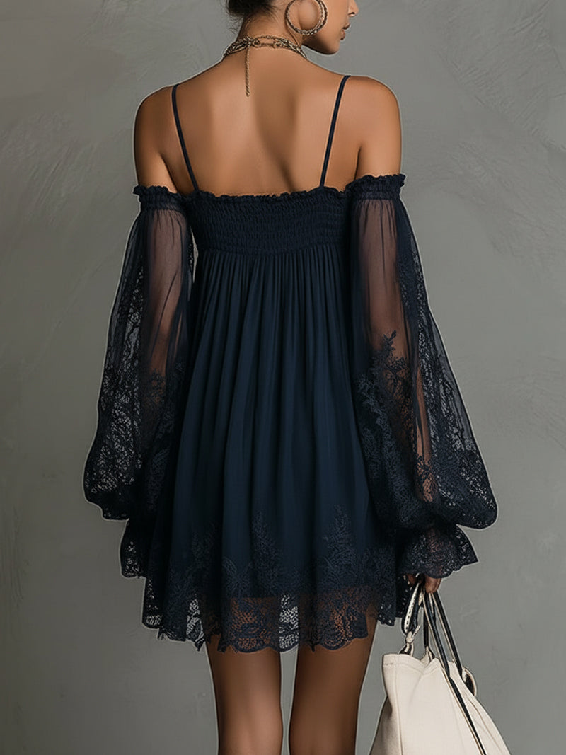 Inés | Vestido corto de gasa azul marino