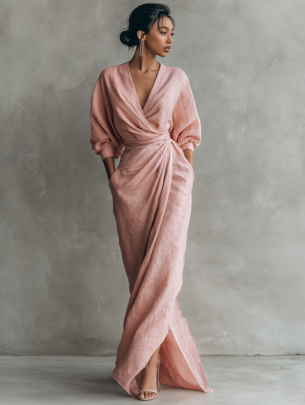 Vestido Maxi Lino Rosa