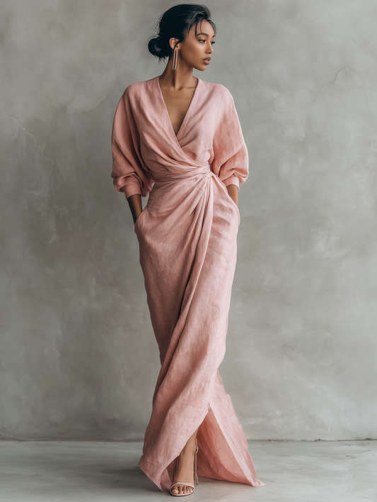 Vestido Maxi Lino Rosa