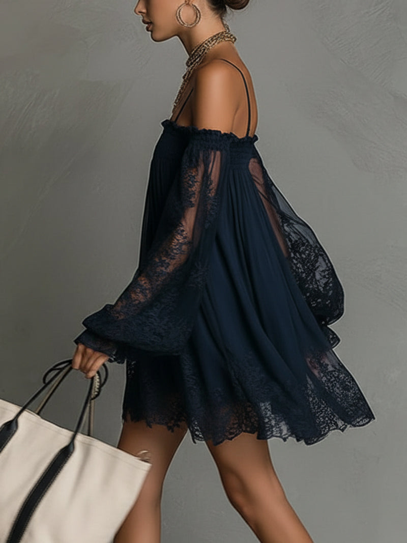 Inés | Vestido corto de gasa azul marino