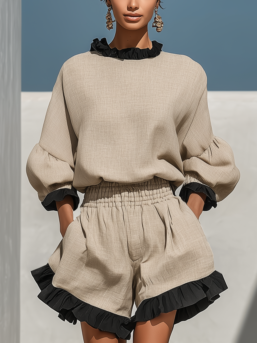 Belinda| Conjunto de blusa y pantalón corto con volantes