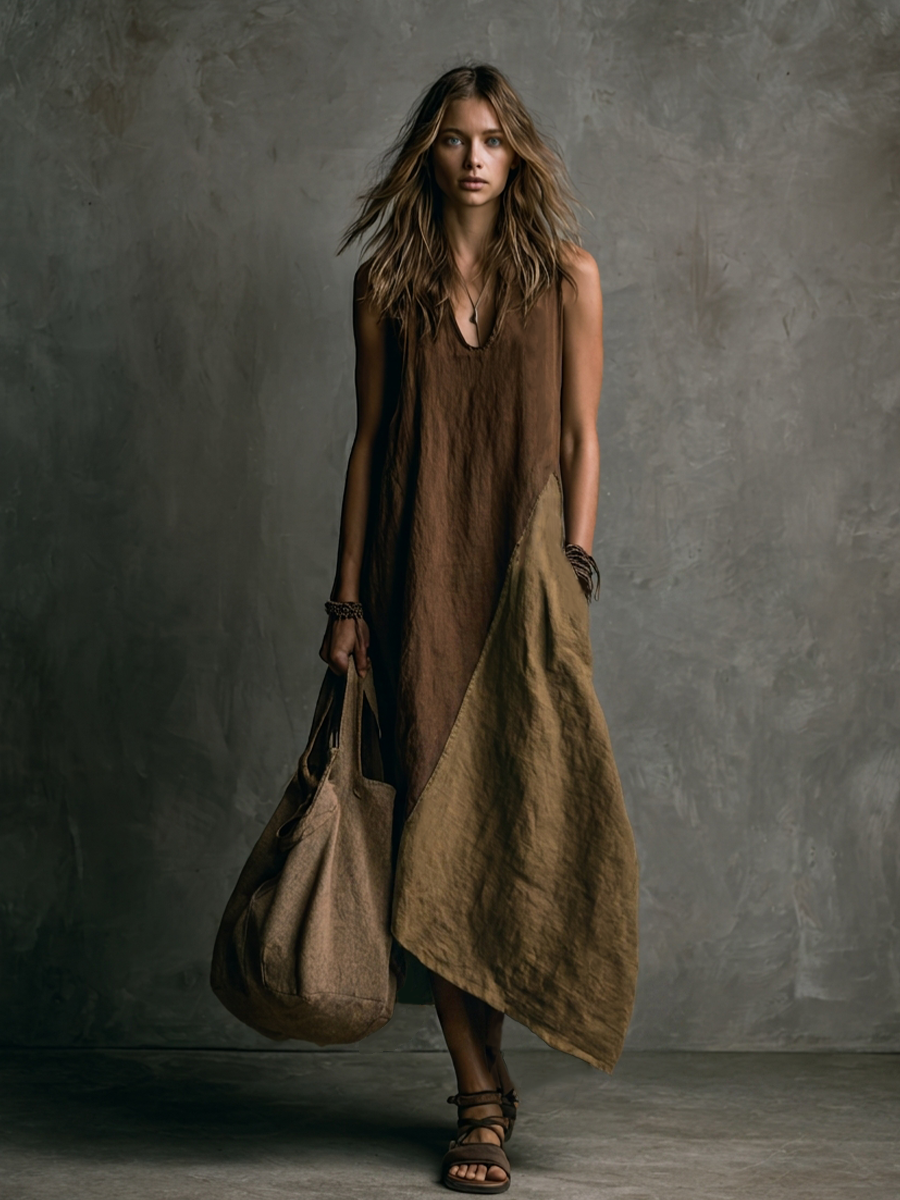 Nuria | Vestido largo asimétrico de paneles