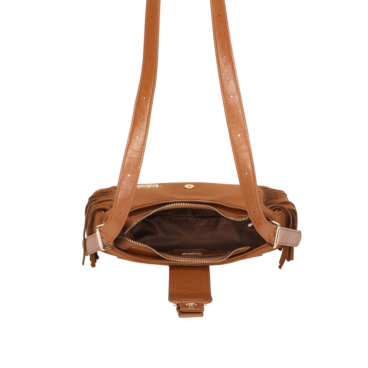 Bolso hobo bandolera en ecopiel afelpada con flecos