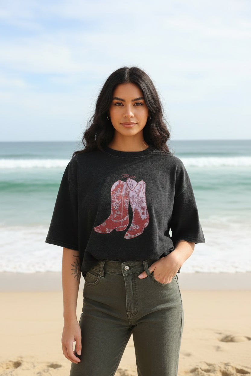 Camiseta Oversize con Estampado Western