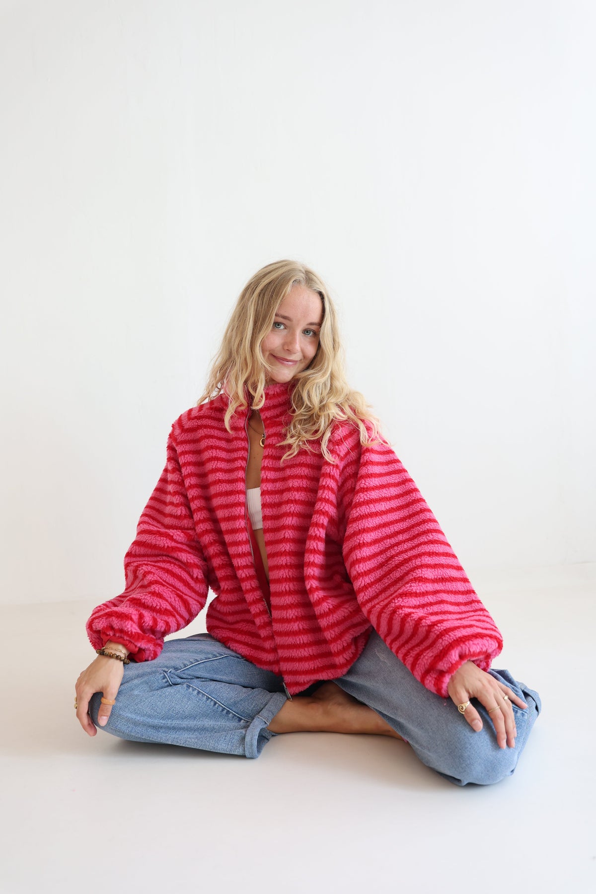 Chaqueta Fleece de Rayas Oversize