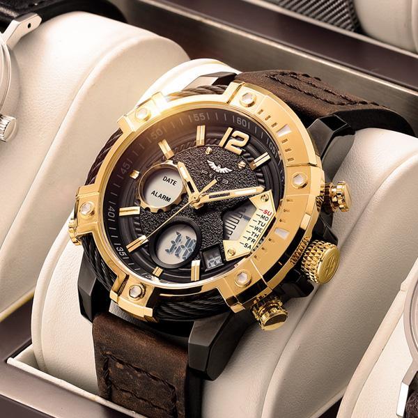 Reloj deportivo de cuarzo multifunción con doble pantalla para hombre, resistente al agua 3 ATM