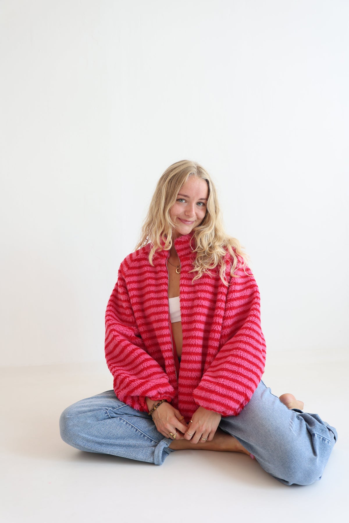Chaqueta Fleece de Rayas Oversize