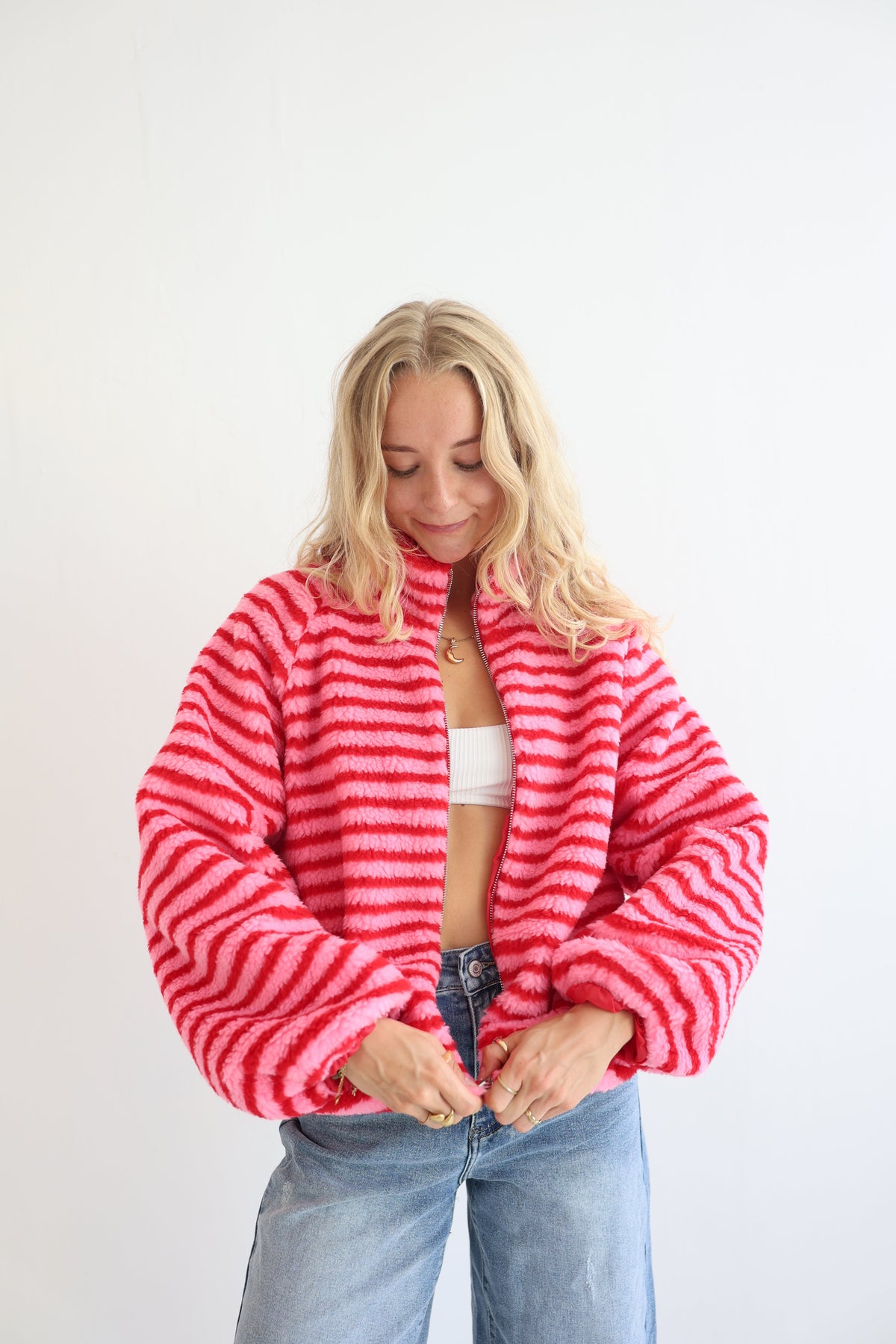 Chaqueta Fleece de Rayas Oversize