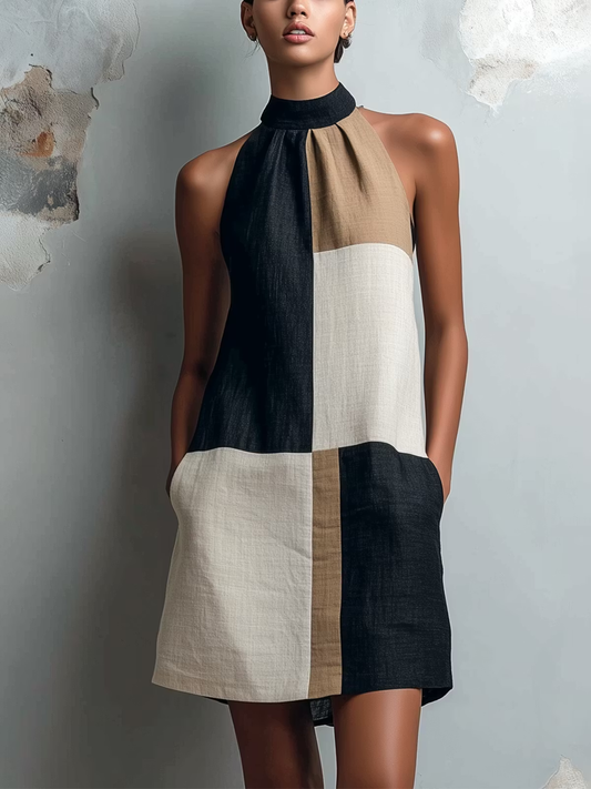 Sabrina | Vestido corto bicolor con cuello halter