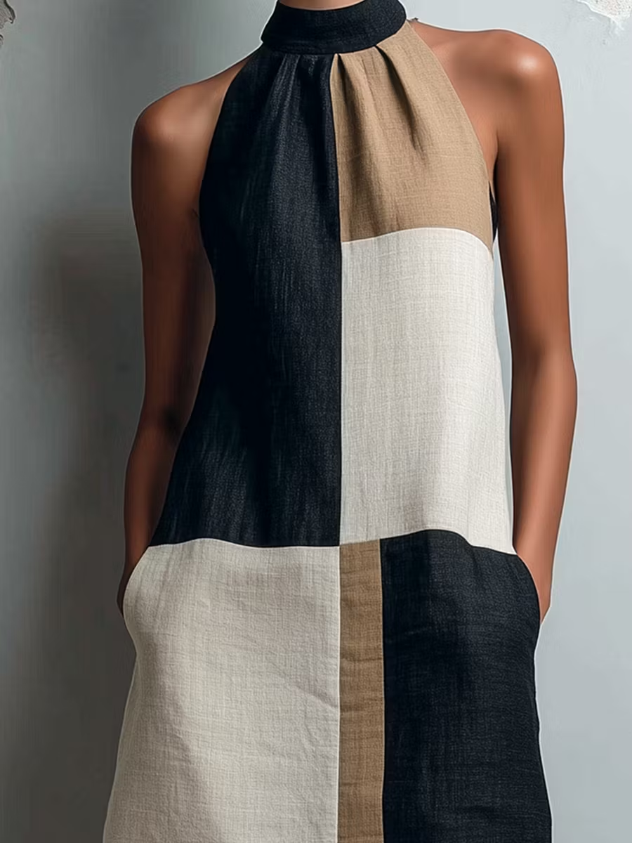 Sabrina | Vestido corto bicolor con cuello halter