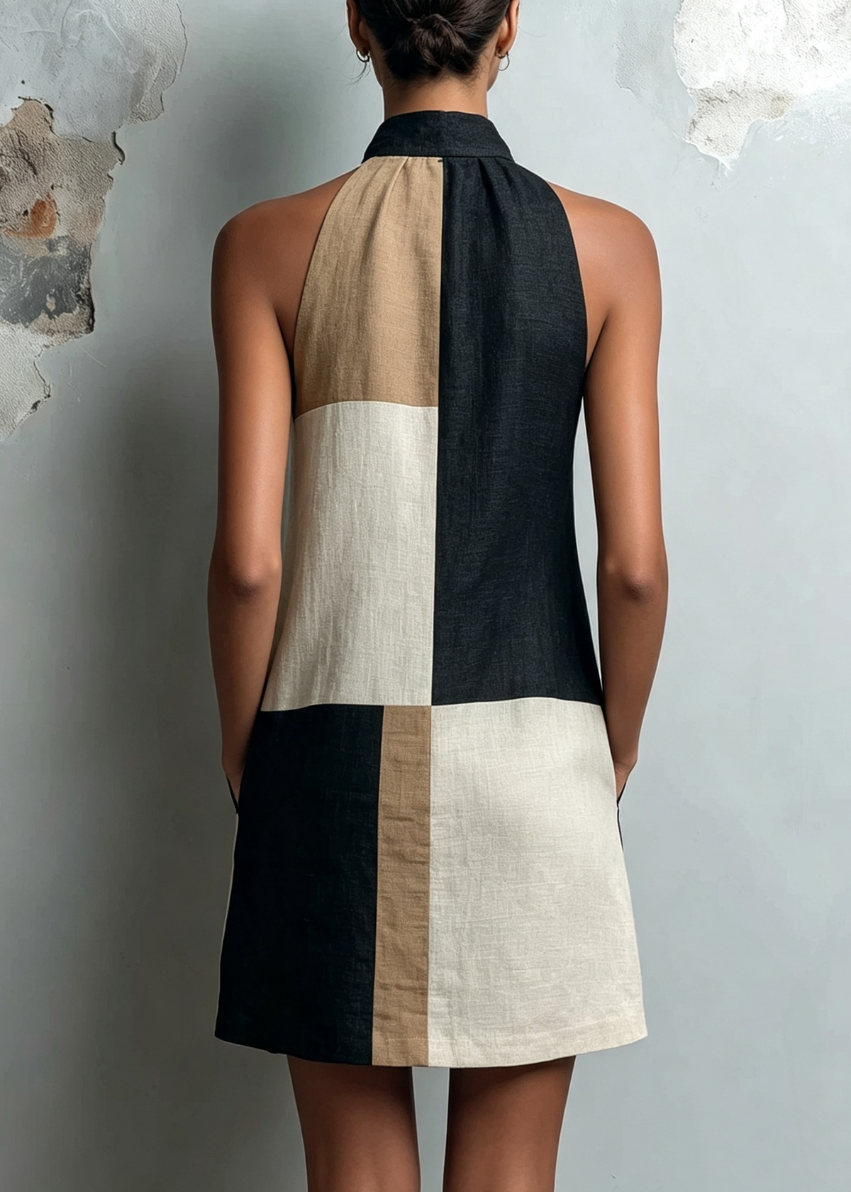 Sabrina | Vestido corto bicolor con cuello halter
