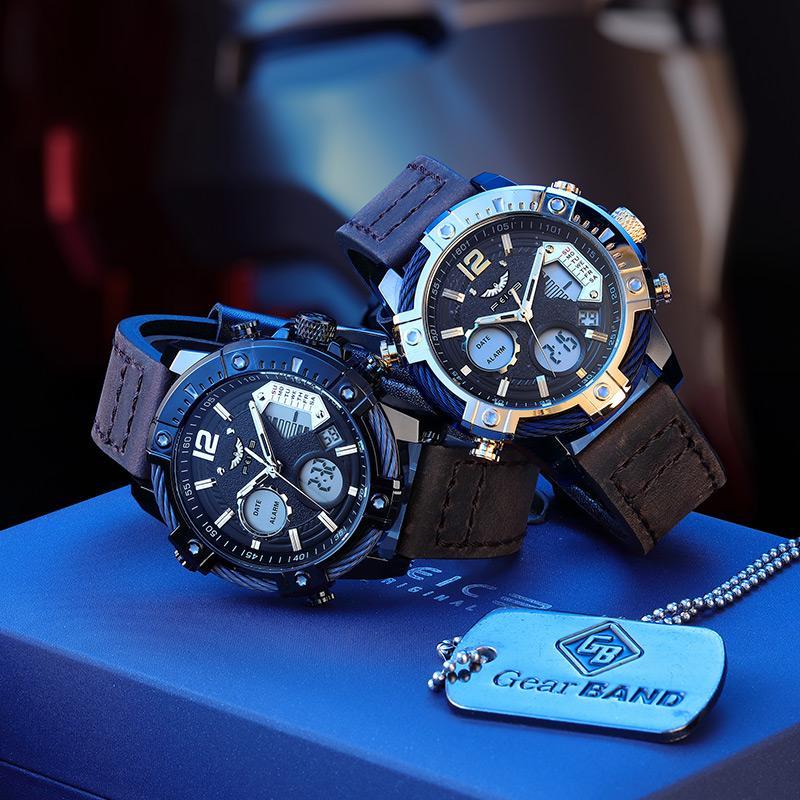 Reloj deportivo de cuarzo multifunción con doble pantalla para hombre, resistente al agua 3 ATM
