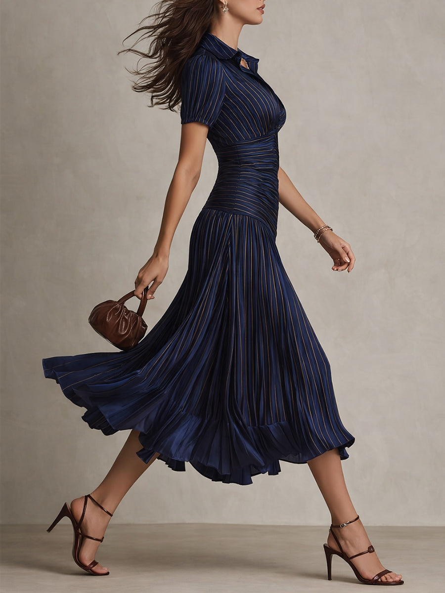 Valentina | Vestido midi satinado de rayas