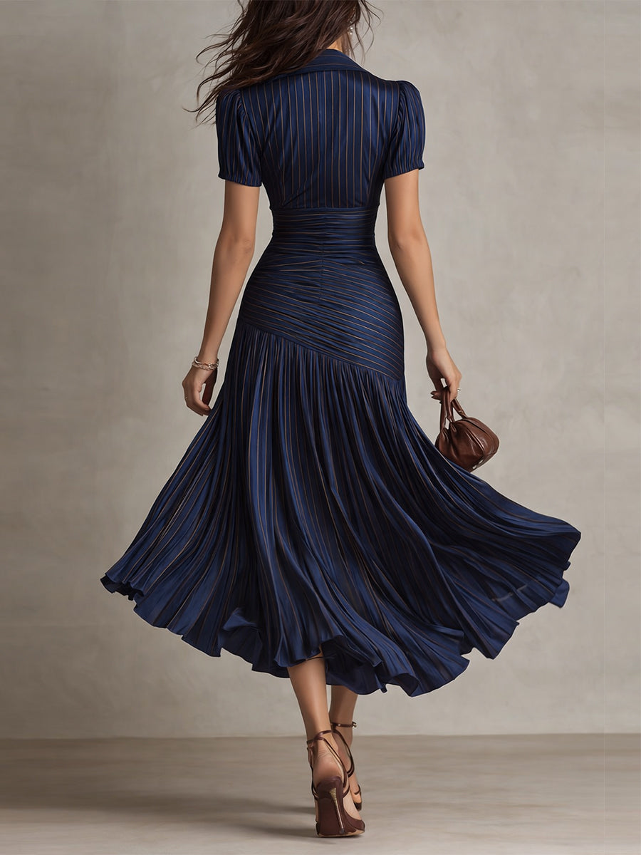 Valentina | Vestido midi satinado de rayas