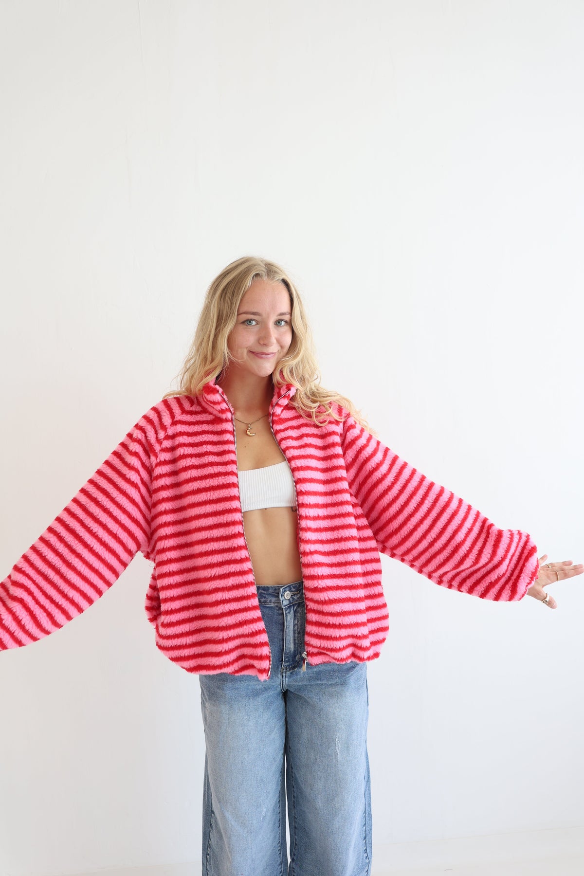 Chaqueta Fleece de Rayas Oversize