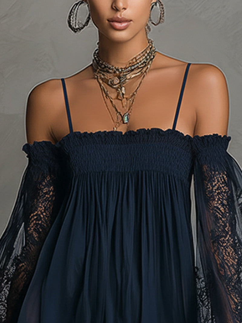 Inés | Vestido corto de gasa azul marino