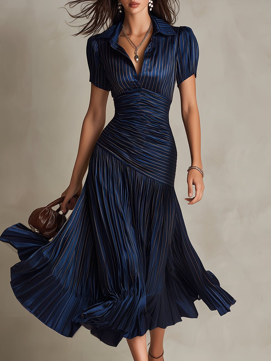 Valentina | Vestido midi satinado de rayas