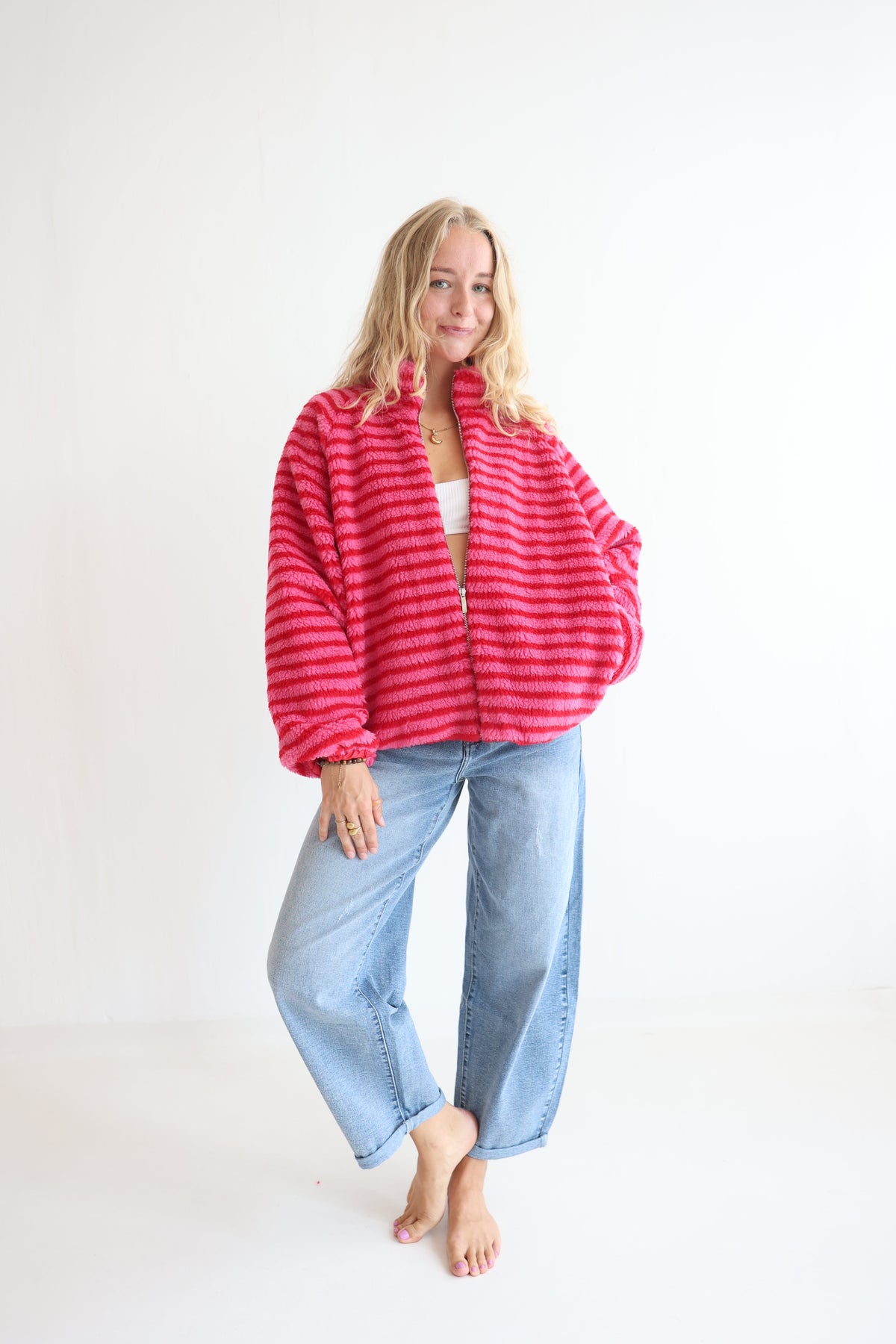 Chaqueta Fleece de Rayas Oversize