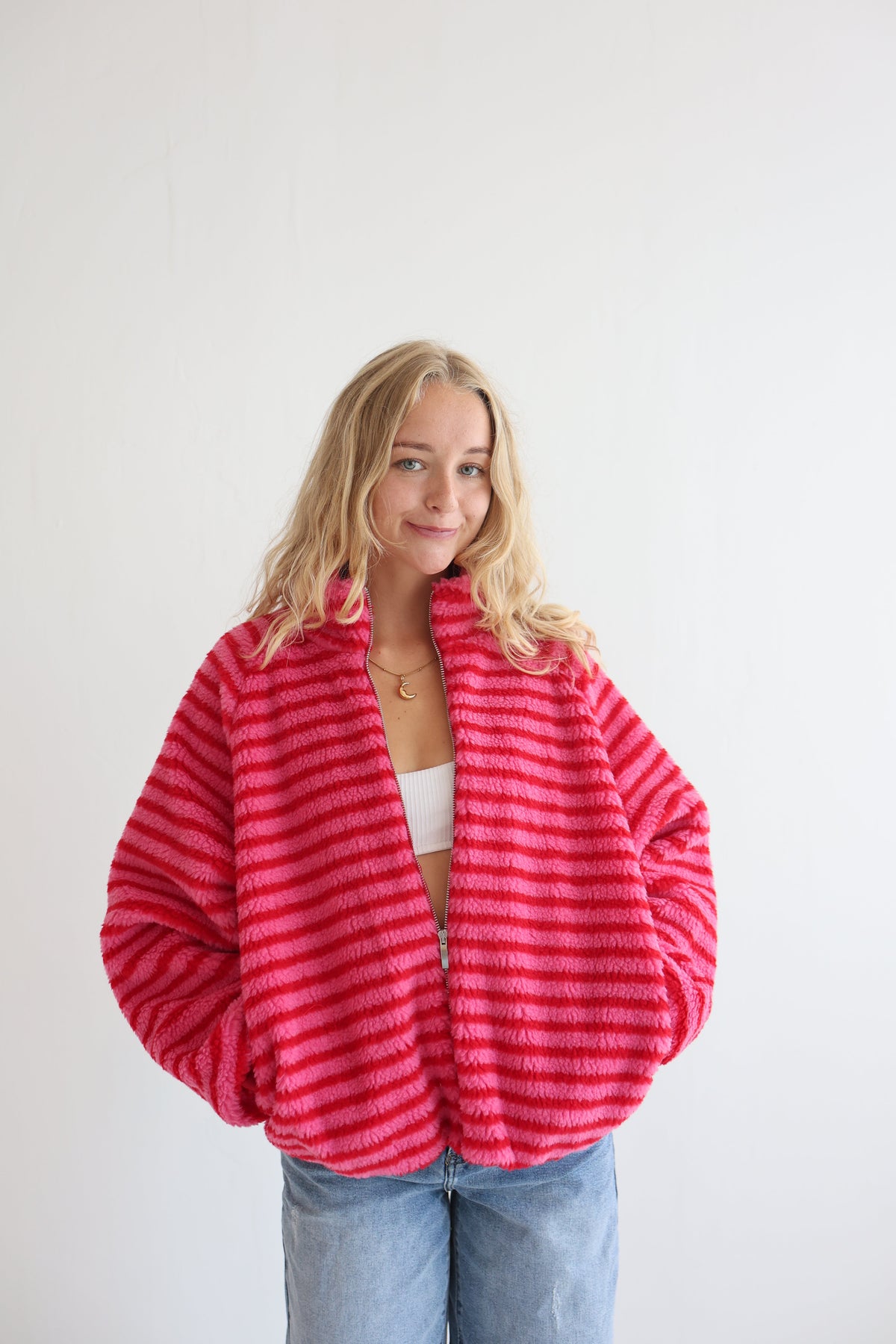 Chaqueta Fleece de Rayas Oversize
