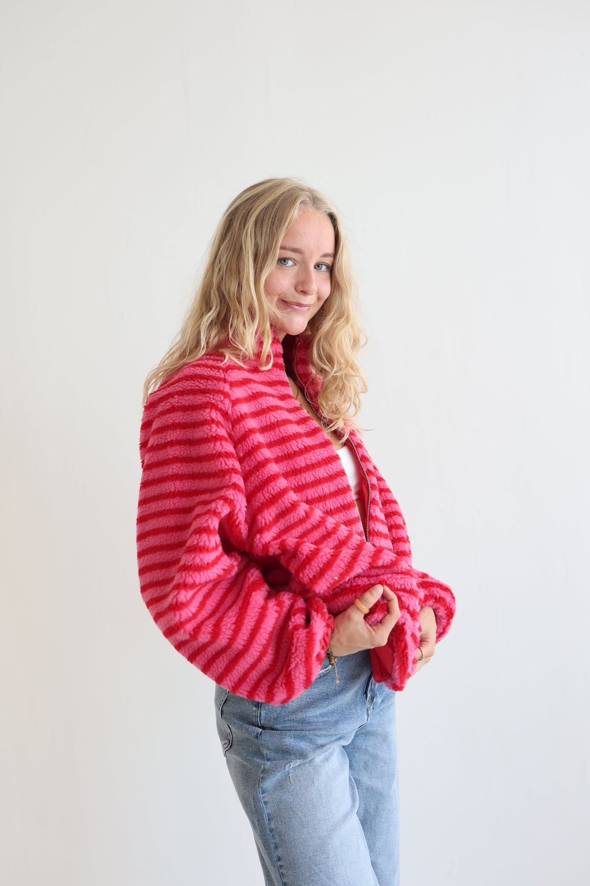 Chaqueta Fleece de Rayas Oversize