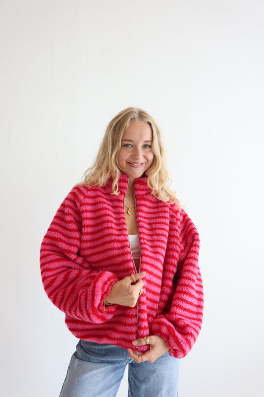 Chaqueta Fleece de Rayas Oversize