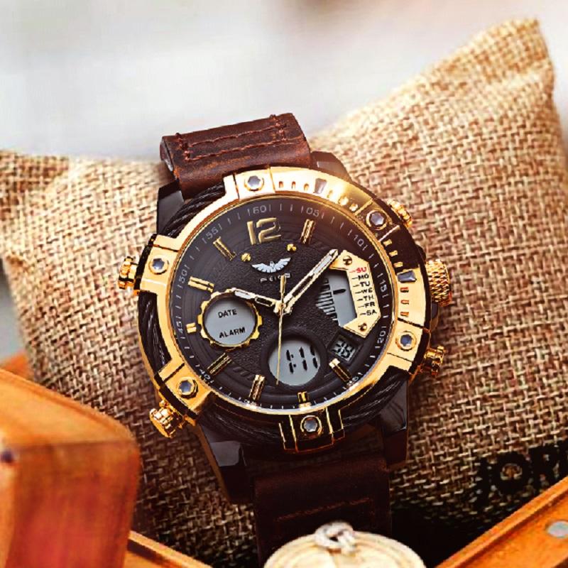 Reloj deportivo de cuarzo multifunción con doble pantalla para hombre, resistente al agua 3 ATM