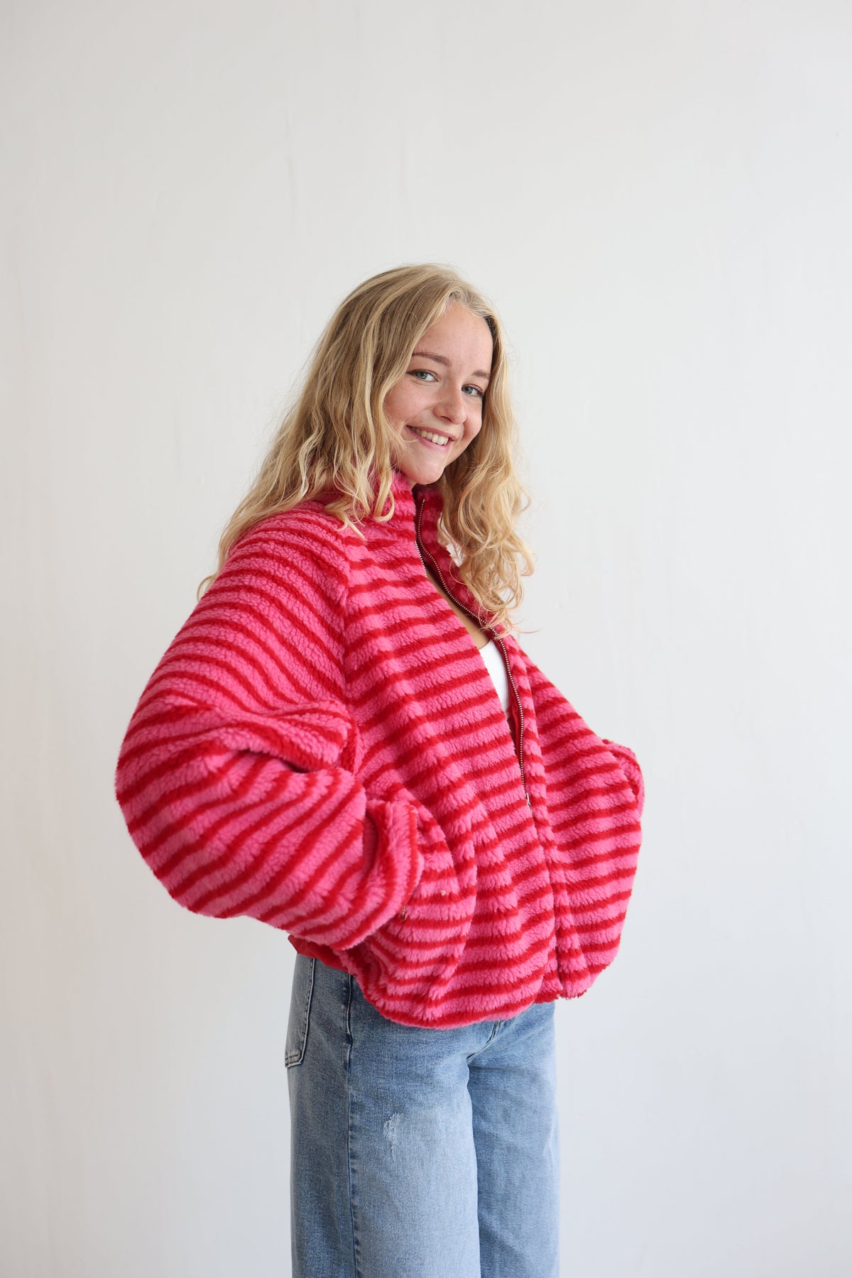 Chaqueta Fleece de Rayas Oversize