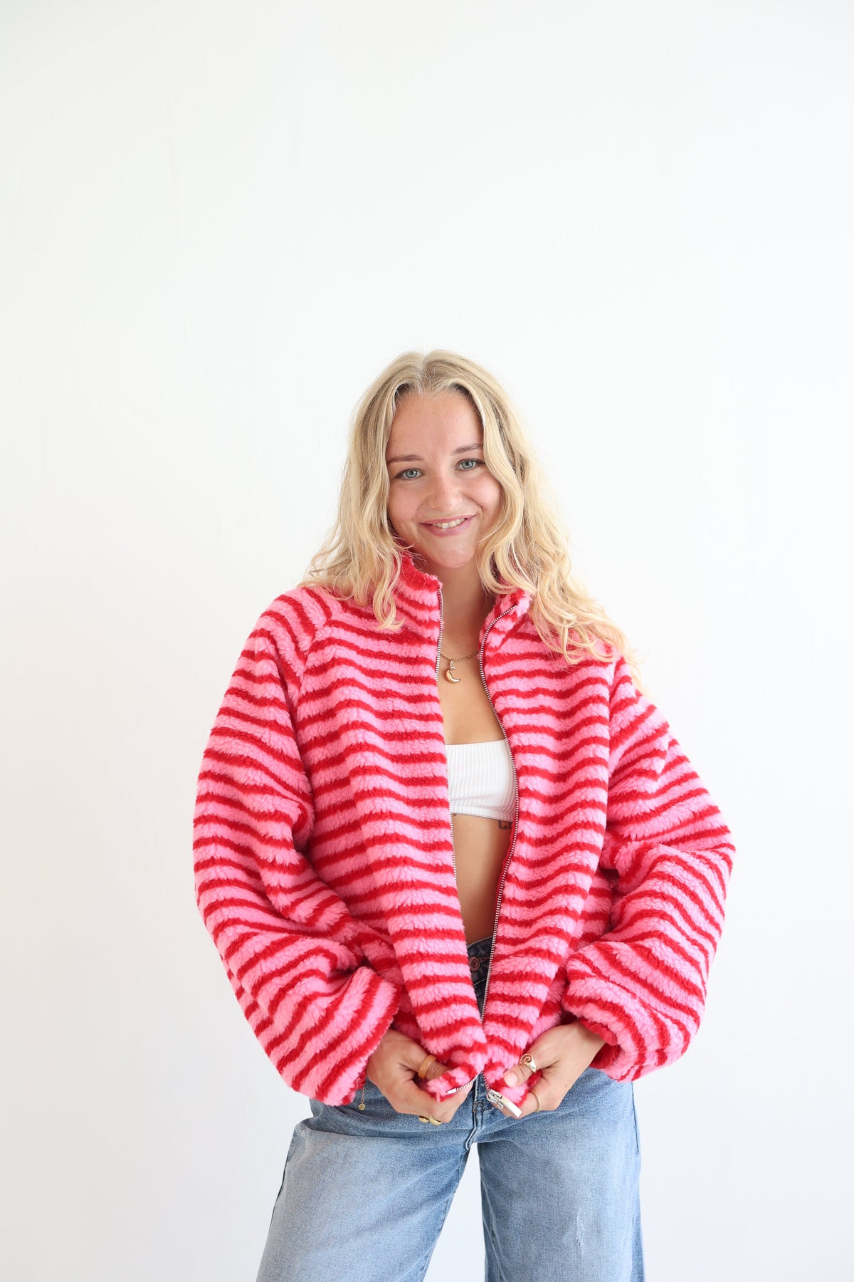 Chaqueta Fleece de Rayas Oversize