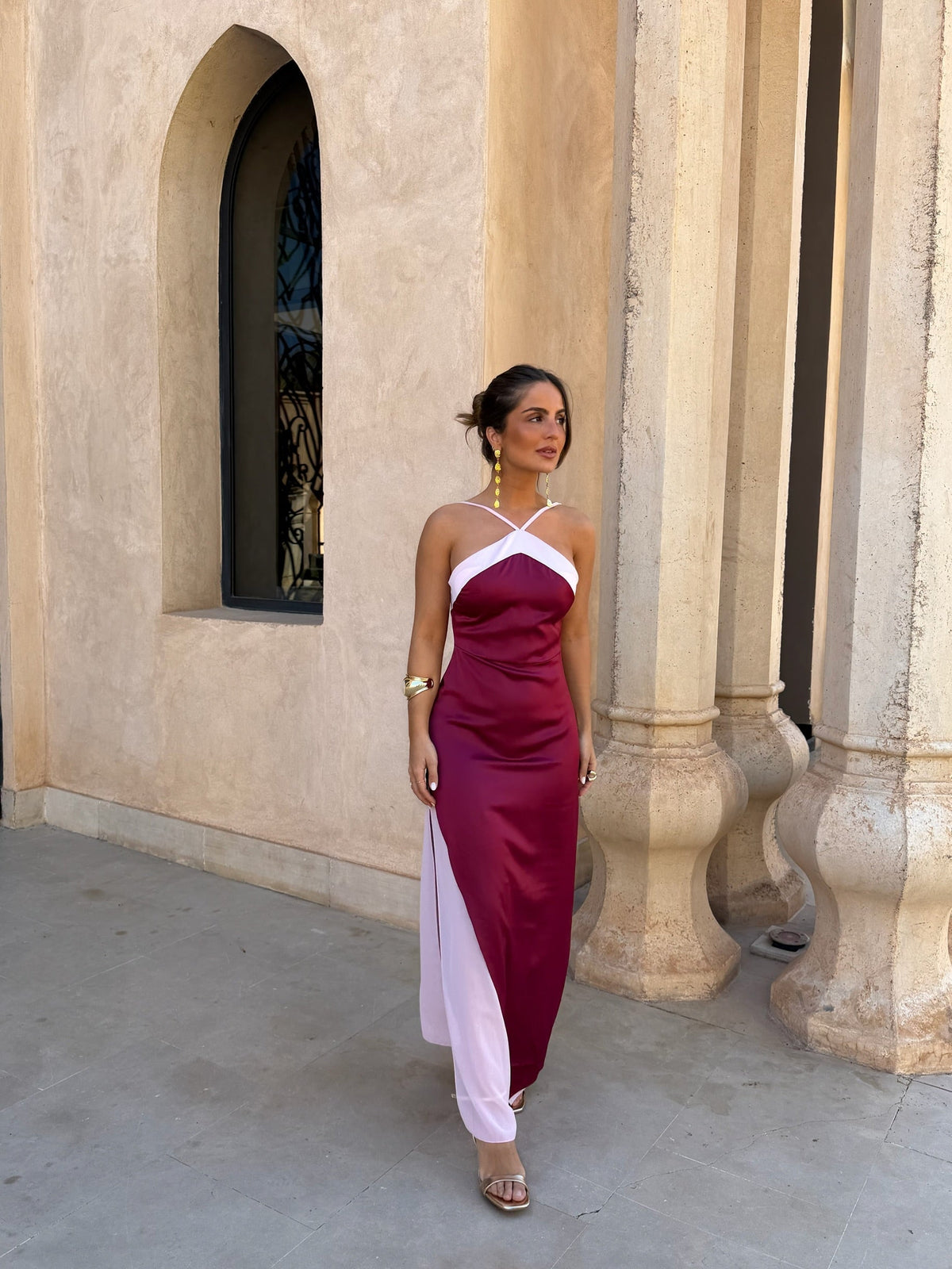 Claudia | Vestido largo bicolor con cuello halter
