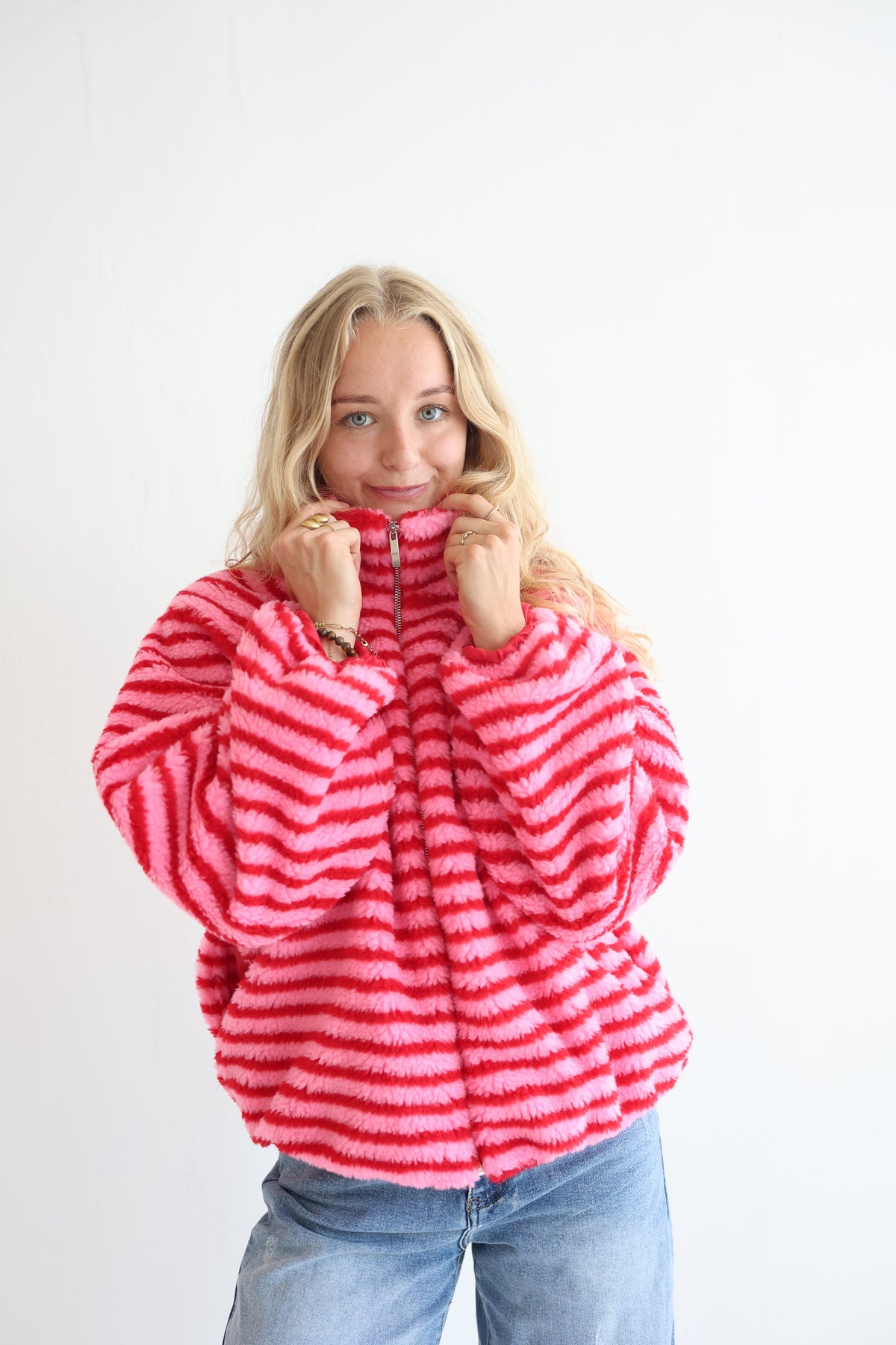 Chaqueta Fleece de Rayas Oversize