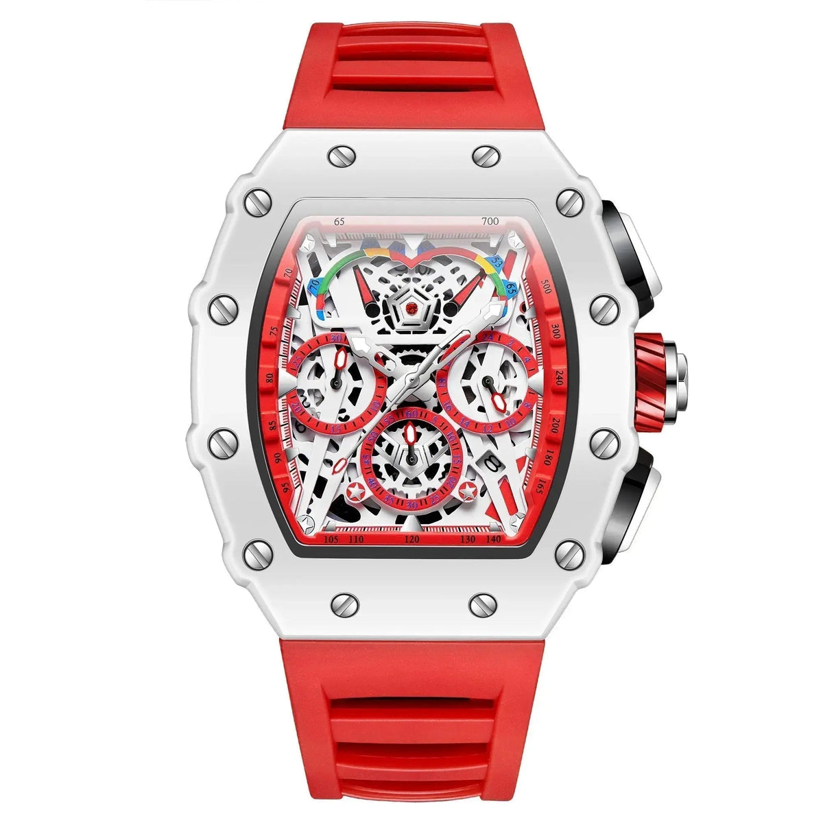 Reloj Hombre Esqueleto Cronógrafo | Caja Tonel · Esfera Abierta · 7 Colores
