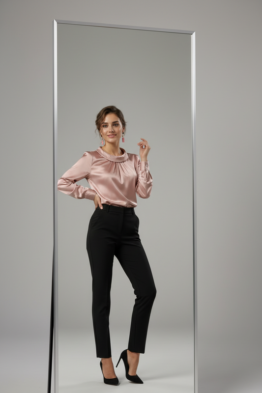 Blusa Satinada con Cuello Drapeado | Rosa y Burdeos · Corte Favorecedor
