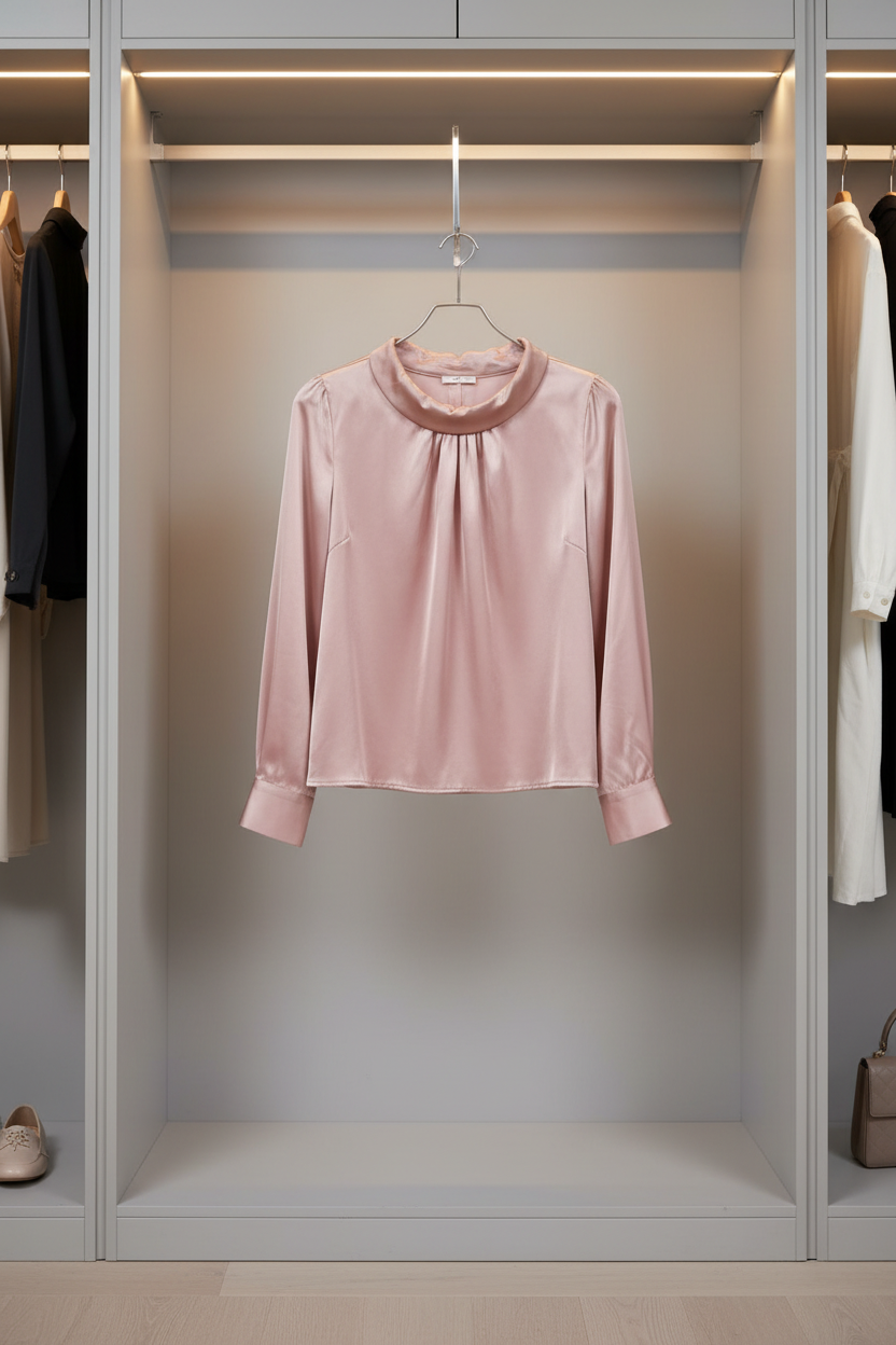 Blusa Satinada con Cuello Drapeado | Rosa y Burdeos · Corte Favorecedor
