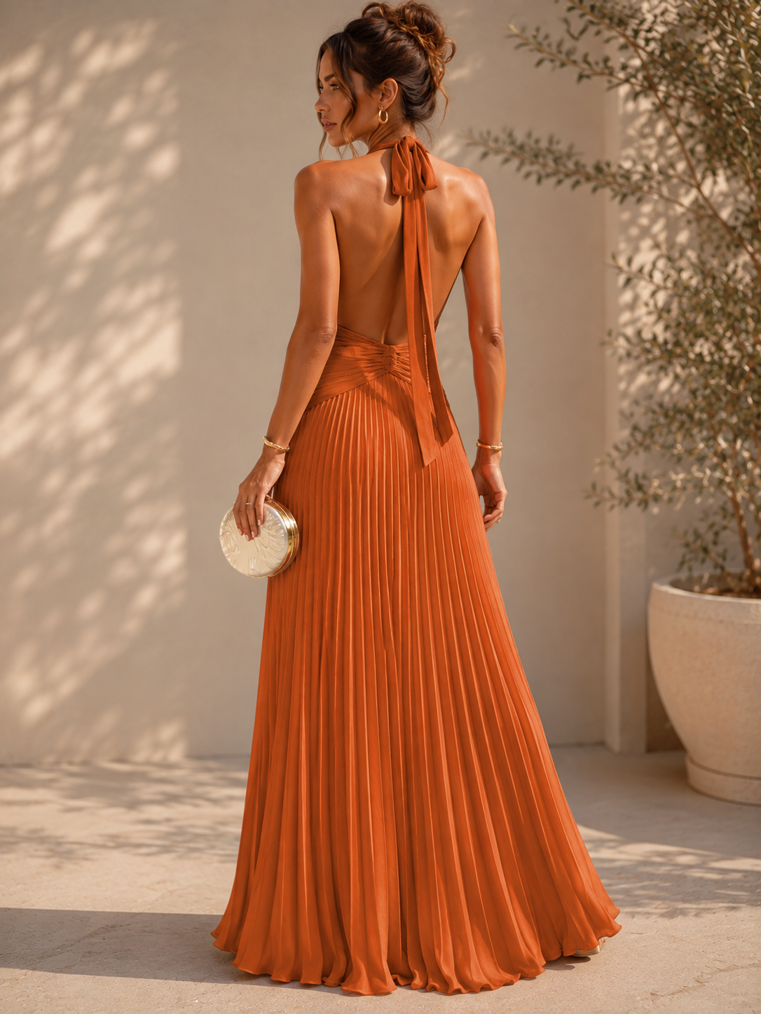 Vestido Halter con Falda Plisada | Drapeado en Cintura · 4 Colores Vibrantes
