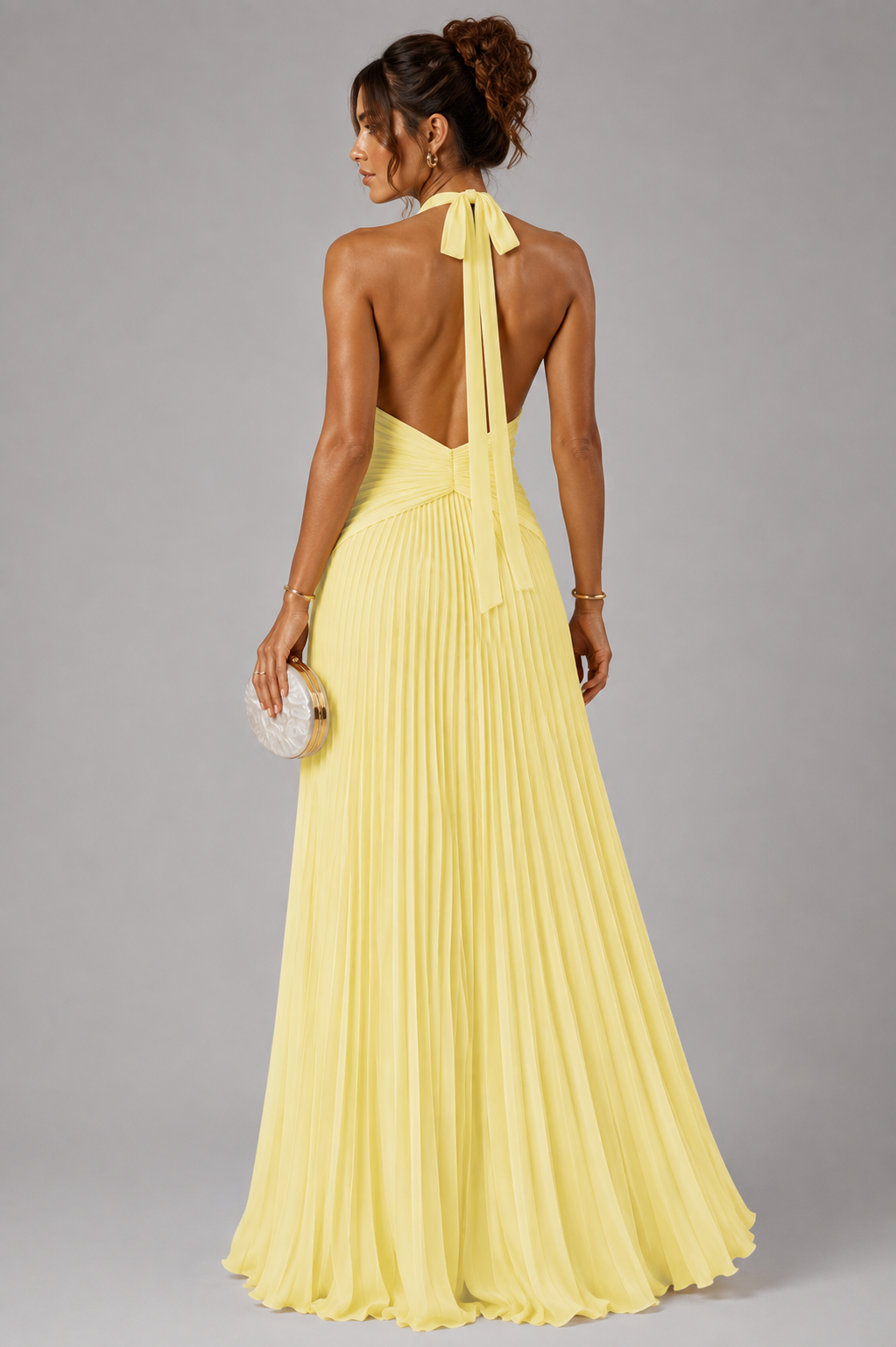 Vestido Halter con Falda Plisada | Drapeado en Cintura · 4 Colores Vibrantes