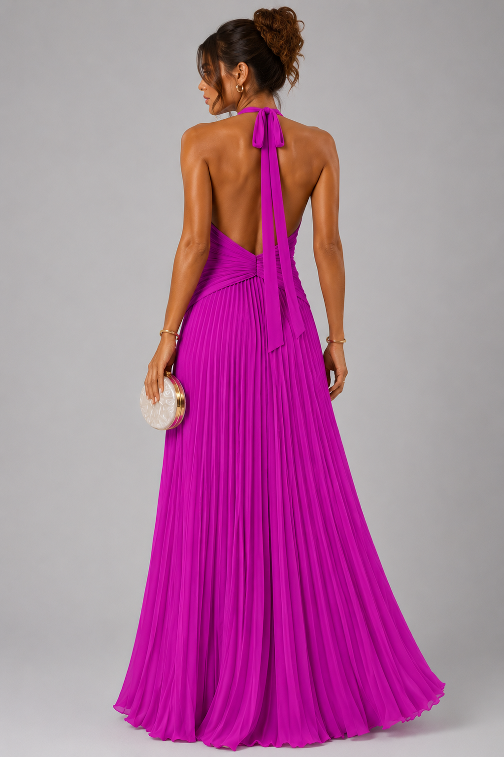 Vestido Halter con Falda Plisada | Drapeado en Cintura · 4 Colores Vibrantes