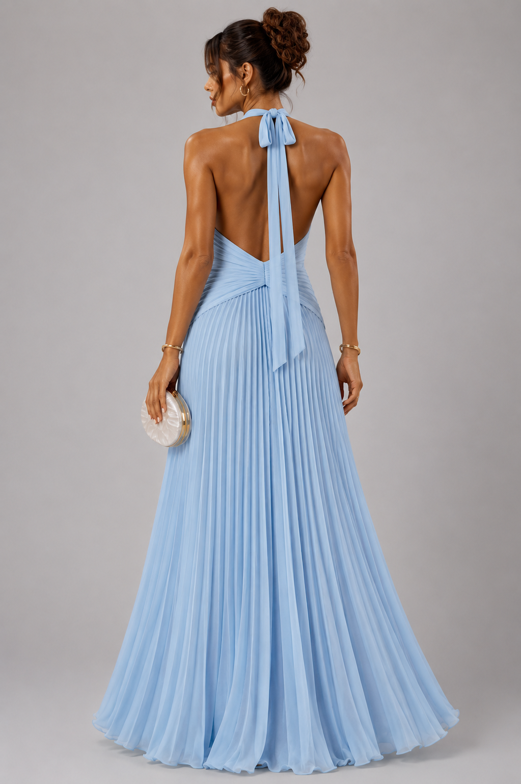 Vestido Halter con Falda Plisada | Drapeado en Cintura · 4 Colores Vibrantes