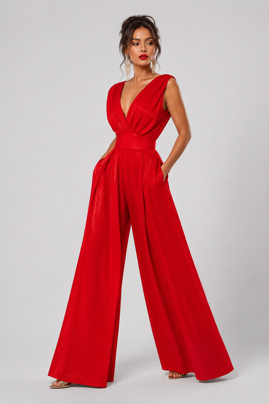 Mono Palazzo Elegante | Escote V Cruzado · Cintura Definida · Pierna Ancha