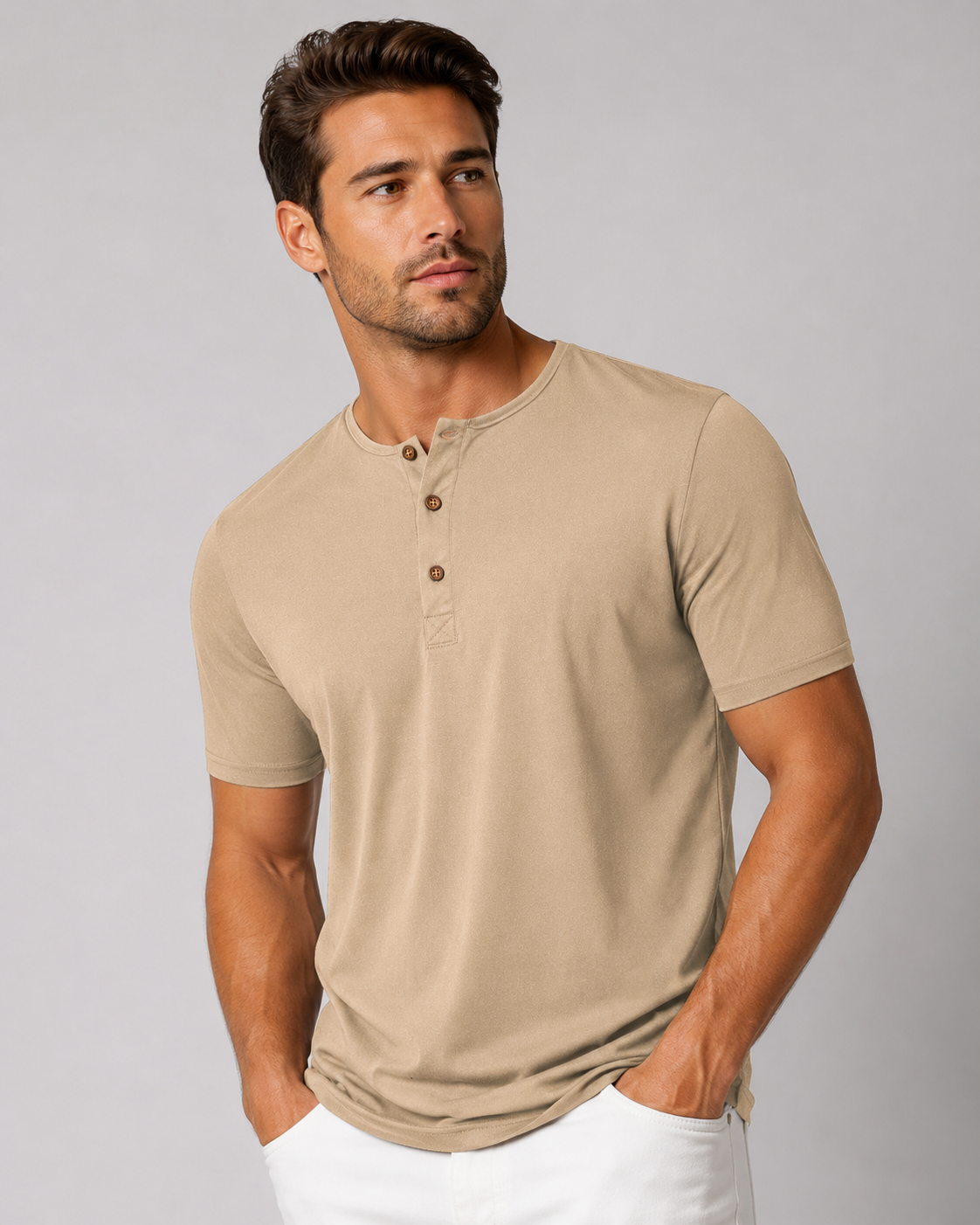 Camiseta Henley Masculina | Cuello Redondo con Botones · 5 Colores · S a 3XL