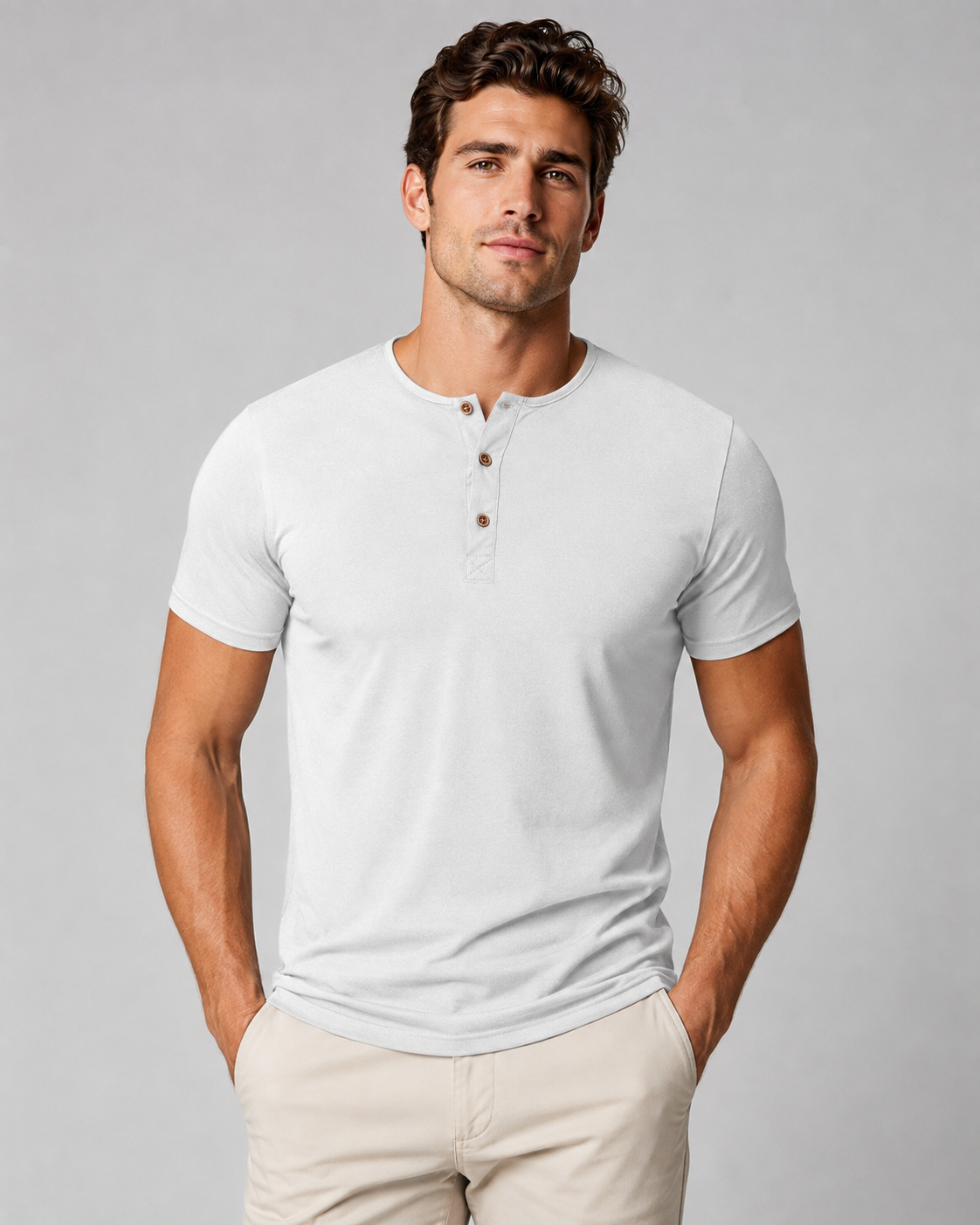 Camiseta Henley Masculina | Cuello Redondo con Botones · 5 Colores · S a 3XL